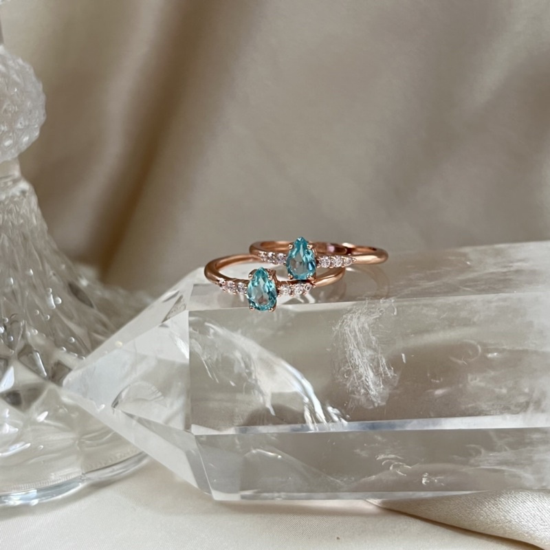 Image of Aquamarine self adjustable crystal ring *FREE ring box* Daisy Gems Singapore #0