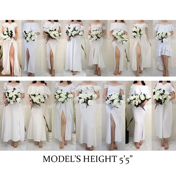 WHITE MINIMALIST WEDDING BRIDAL LONG DRESS FREESIZE TO 2XL