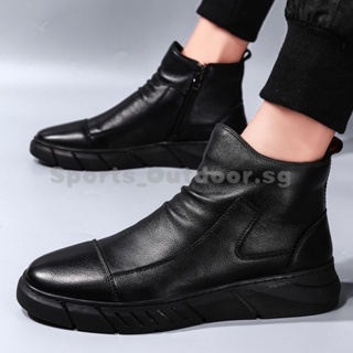 Black Martin boots men leather shoes slip on ankle boots hXTC