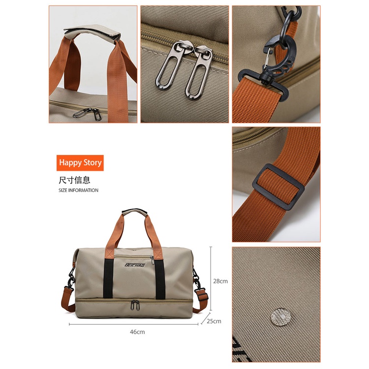 ﹍Korean Fashion Luggage Bag Travel Cabin  Bags Waterproof Canvas Hand Carry Large Capacity Duffle Dry Wet Separation W