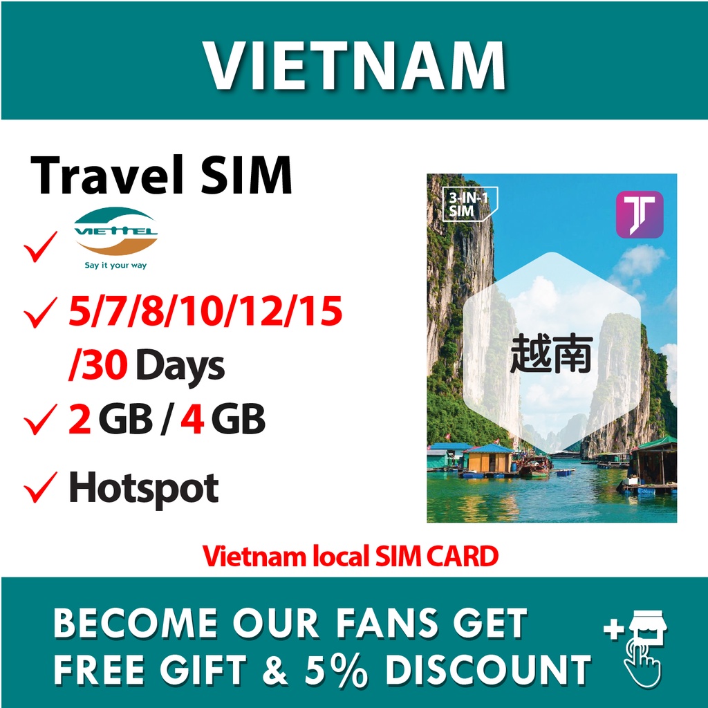 【Vietnam】【5 30 days Viettel 2/4GB 】 Vietnam Travel Prepaid Sim Card
