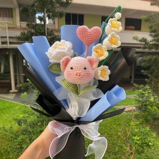 Valentine's Day Present  Cute Pig Flowers Finished Hand Woven Pig Flower Bouquet Gift for Kids Mother's Day Gifts