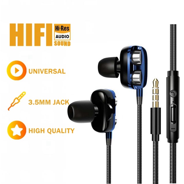 A4 Super 4D Bass Wired Earphone In-Ear Headset Double Speaker Sports 3.5mm Earphone with MIC