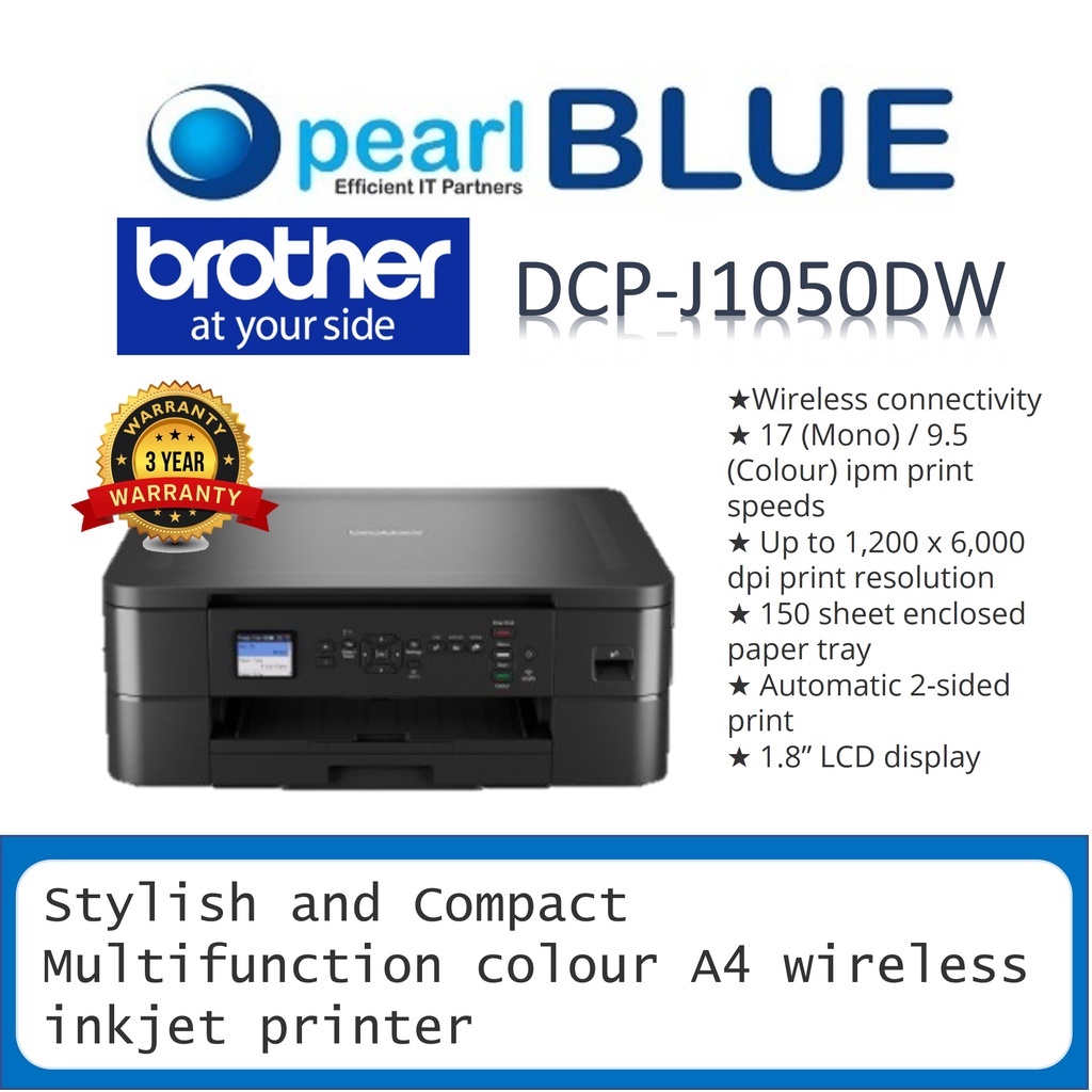 Brother DCPJ1050DW Inkjet Printer Stylish and Compact Multifunction colour A4 wireless inkjet