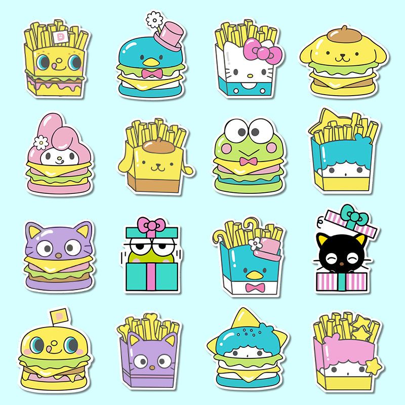 Burger French Fries Sanrio Stickers Cartoon Cute Laptop Mobile Phone ...