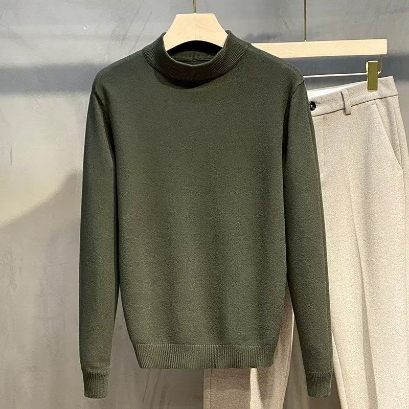 Image of Half Turtleneck Sweater Men Korean Version Trendy Outer Wear Solid Color Knitted Bottoming Shirt Inner Autumn Winter #8