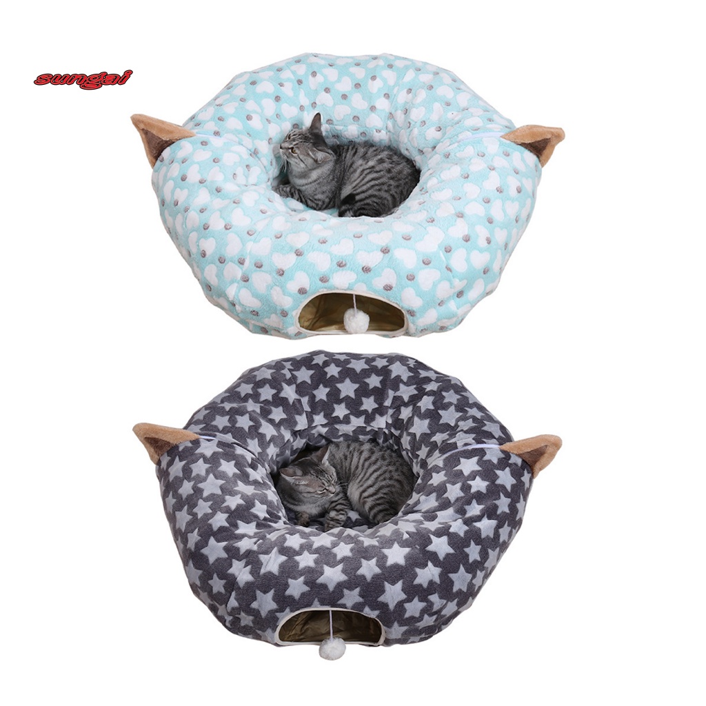 SUN_ Foldable Cat Tunnel Bed Pet Supplies Pet Tube Sleeping Bed Print Design