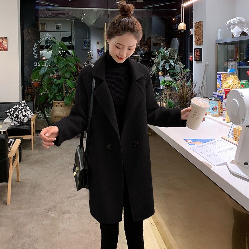 Image of Autumn Winter Woolen Coat Coat Woolen Coat Women's Mid-Length 2022 Small Slim-fit Korean Version Slimmer Look Autumn Winter Thick Woolen #1