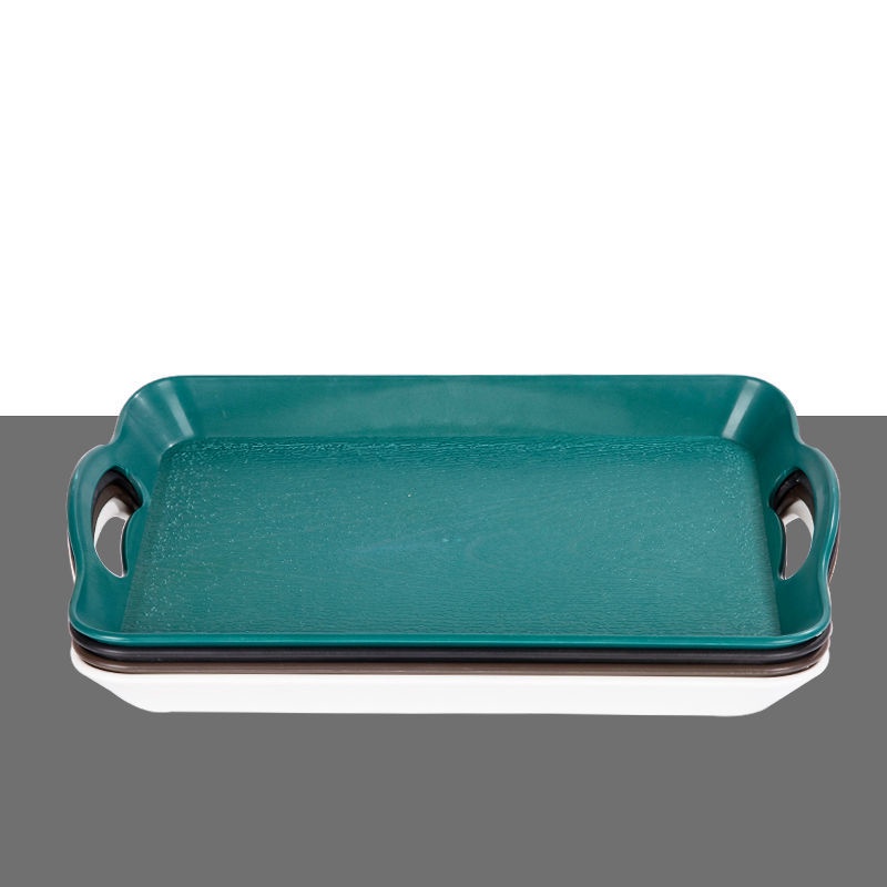 Japanese Tray Wood Grain with Handle Plastic Serving Food Rectangular