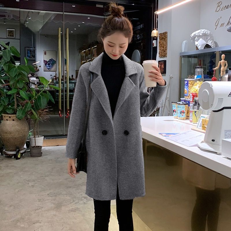 Image of Autumn Winter Woolen Coat Coat Woolen Coat Women's Mid-Length 2022 Small Slim-fit Korean Version Slimmer Look Autumn Winter Thick Woolen #2