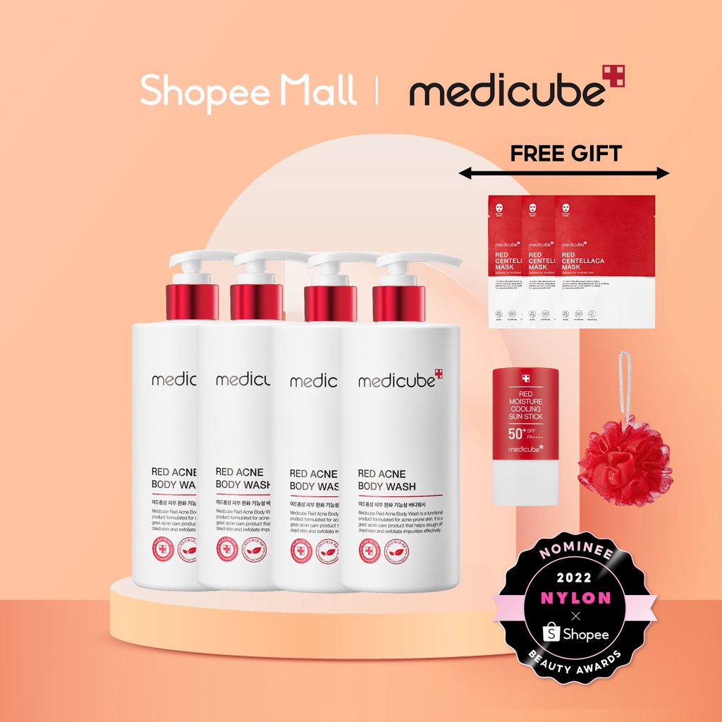 x medicube Official Brand Box] Red Acne Body Wash 4Pack Set