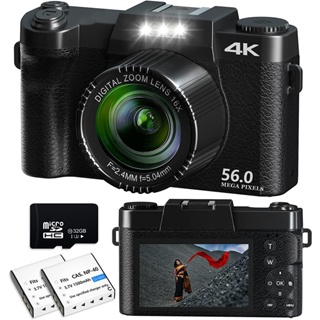 Digital Camera, Vlogging Camera, 4K 56MP Point and Shoot Cameras for Photography and Video with Manualfocus, 16X Digital Zoom