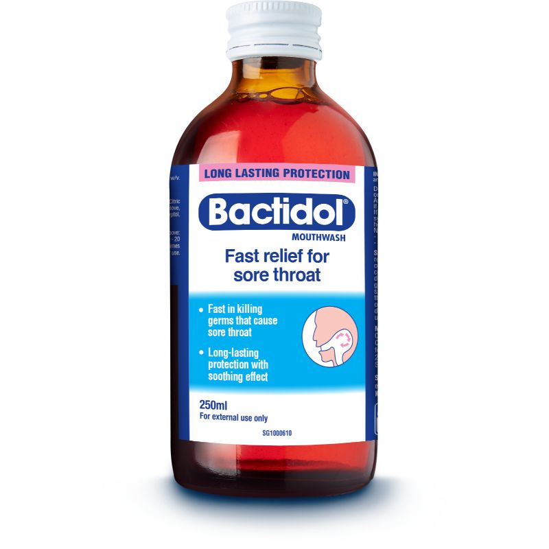 Bactidol Mouthwash, 250ml, (Relieves Mouth Ulcers & Sore Throats