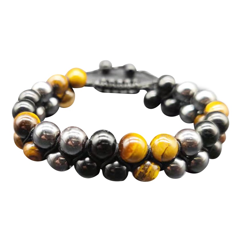 Image of FANCY Black Lava Tiger Eye Weathered Stone Bracelets Bangles Classic Owl Beaded Natural Charm Bracelet For Women And Men Yoga Jewelry #8