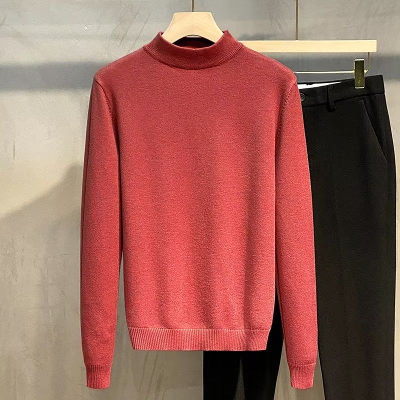 Image of Half Turtleneck Sweater Men Korean Version Trendy Outer Wear Solid Color Knitted Bottoming Shirt Inner Autumn Winter #7