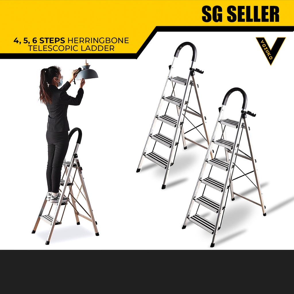 [SG SELLER] Ladder Foldable Aluminum Antislip Platform Step Stool Ladder [H145] Shopee Singapore