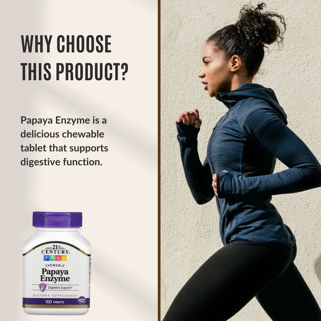 21st Century, Papaya Enzyme, Digestive Support, Chewable, Gluten Free, 100  Tablets - Shopee Singapore