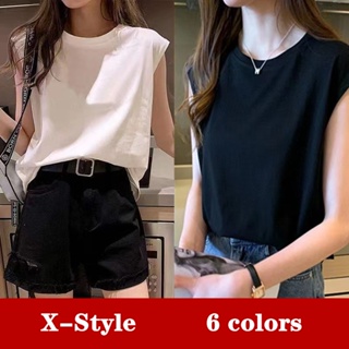 【X-style】6 colour*Korean solid sleeveless loose fashion T-shirt top