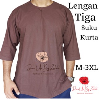 New Round Neck Lengan Tiga Suku Cotton Kurta (M-3XL) || Men's Leher Bulat Cotton Kurta