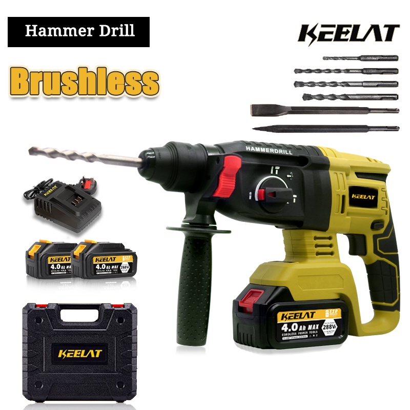 KEELAT 3 MODE Cordless Brushless Rotary Hammer Impact Drill Electric