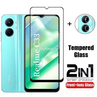 2in1 Full Cover Tempered Glass Screen Protector For Realme C33 10 4G Phone Protective Glass For RealmeC33 Realme10 Camera Lens Film