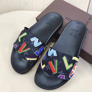 L~V LOUIS men's women's leather slides sandals beach shoes size36-46 SG558 #6