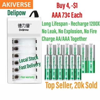 🏆 Delipow AAA AA Rechargeable Battery Ni-MH LED USB Charger batteries nimh 6 slots