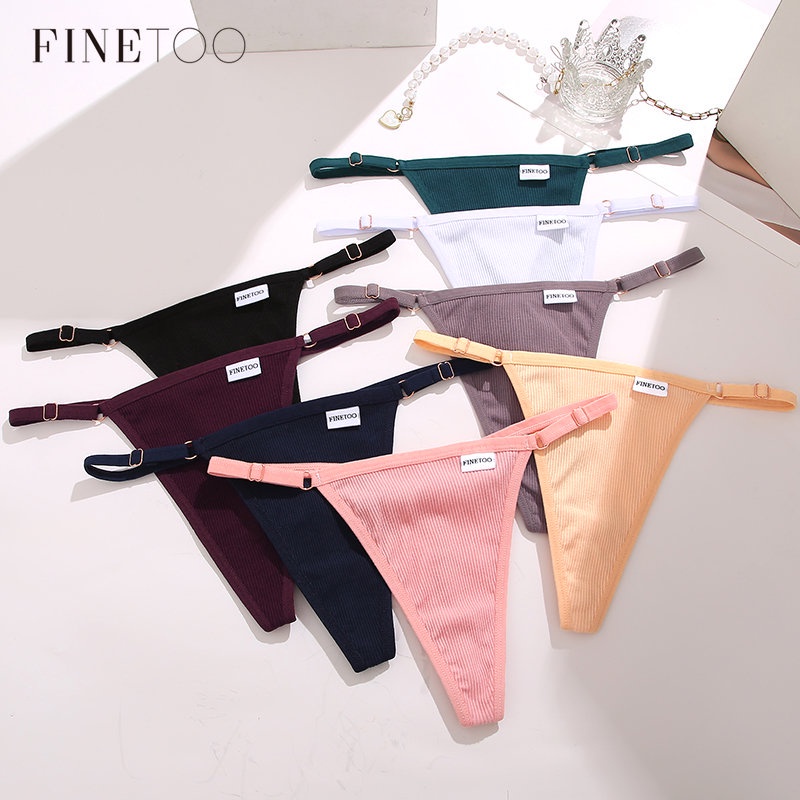 Finetoo Women Cotton G-String Sexy Thong Panties T-Back S-Xl Underwear Girls Letter Adjustable Waist