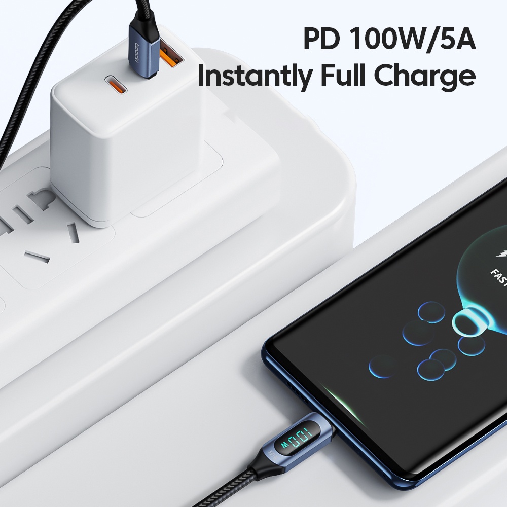 Toocki Type C to Type C Cable 100W PD Super Fast Charging Cable Digital Display For Samsung Xiaomi Type C USB Data Wire Cord