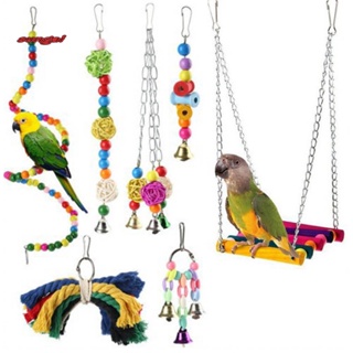 SUN_ 8Pcs/Set Eco-friendly Parrot Chewing Toys Cage Accessories Sepak Takraw Swing Ladder Parrot Toy Multi-color #8