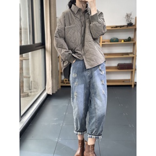 Image of thu nhỏ 2022 Autumn Winter New Style Lapel Solid Color Pressed Cotton Loose Long-Sleeved Thickened Quilted Coat Women's #0