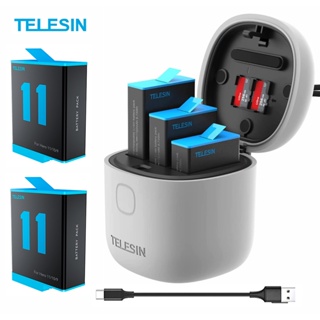 TELESIN 2PACK Battery 3 Slots Charger Set Fast Charging TF Card Reader Storage Charging Box for Gopro Hero11/Hero10/Hero 9 Black