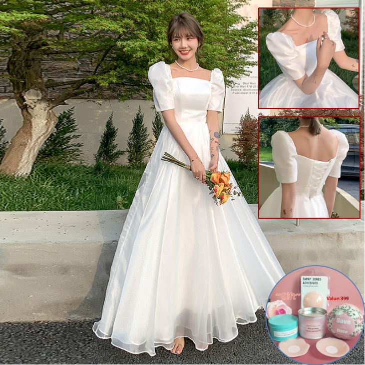 Long white dress Formal civil wedding dress for women gown Mori Cocktail Dress