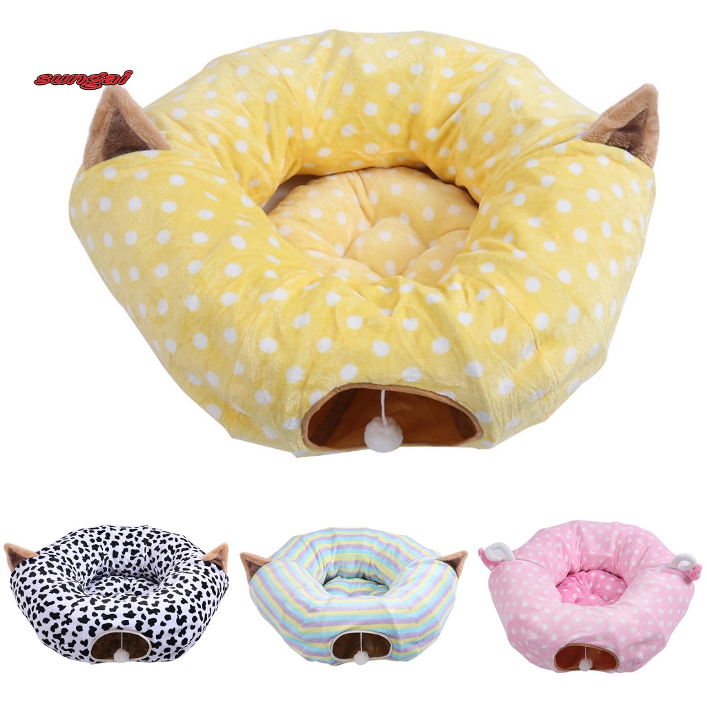 SUN_ Foldable Cat Tunnel Cat Supplies Cat Tunnel House Warm Bed Print Design