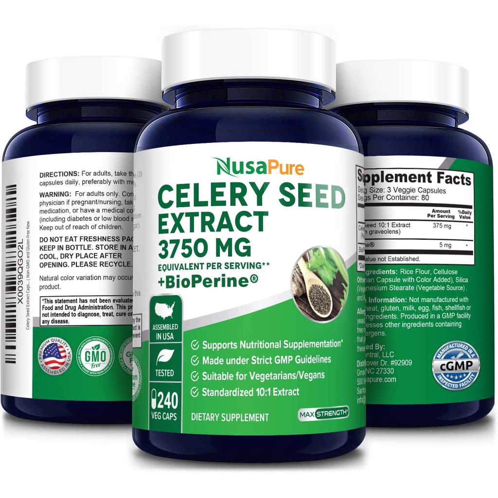 NusaPure Celery Seed Extract Capsules 3750mg 240 Veggie Caps NonGMO and Gluten Free