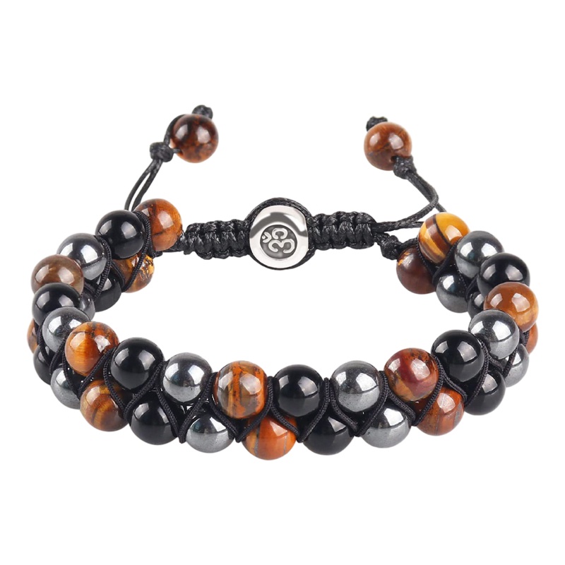 Image of FANCY Black Lava Tiger Eye Weathered Stone Bracelets Bangles Classic Owl Beaded Natural Charm Bracelet For Women And Men Yoga Jewelry #5