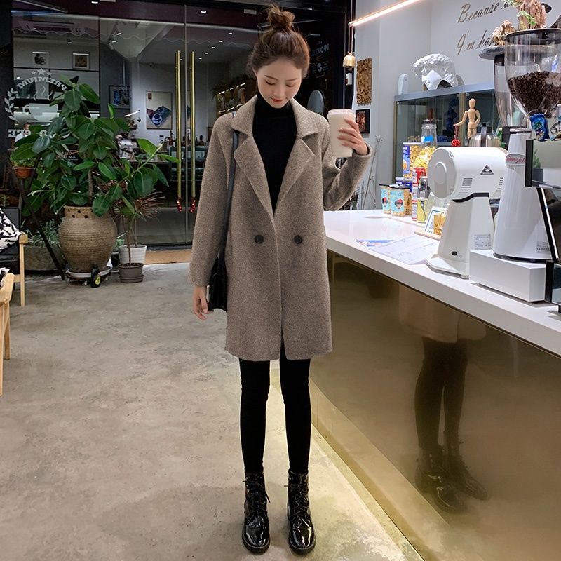 Image of Autumn Winter Woolen Coat Coat Woolen Coat Women's Mid-Length 2022 Small Slim-fit Korean Version Slimmer Look Autumn Winter Thick Woolen #0