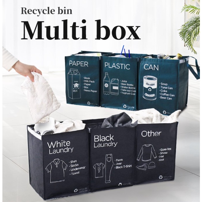 Recycle Bag Separate Recycle Bin Waterproof Waste Baskets Compartment Container by Happy Sale 