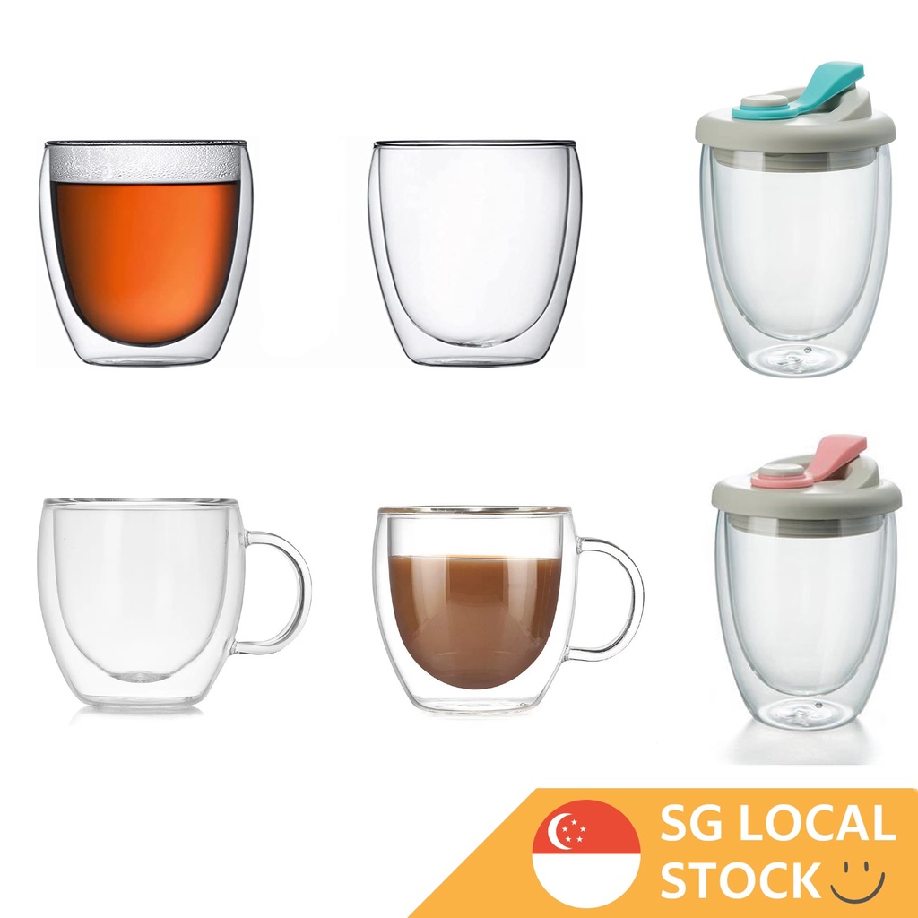 Double Wall Glass Cup Mug Double Walled Glass Coffee Cup 150ml 250ml ...