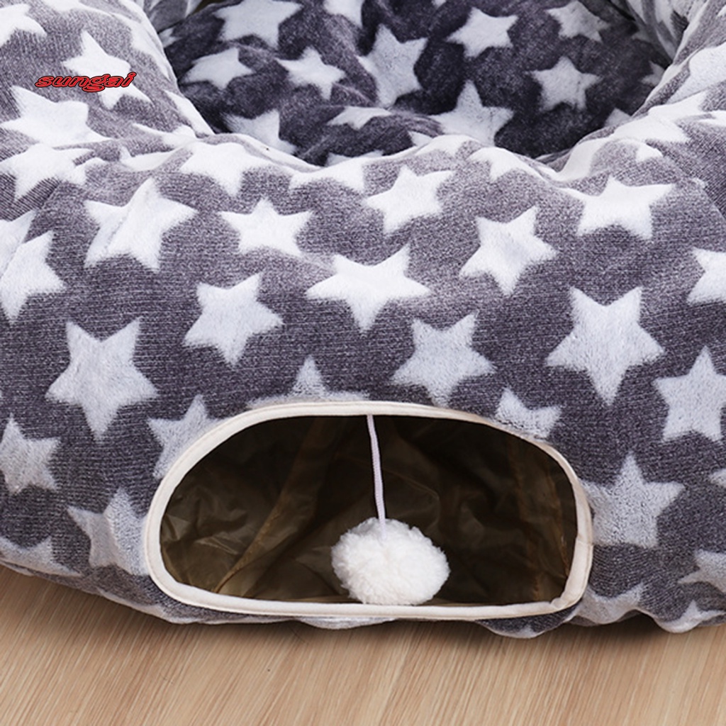 SUN_ Foldable Cat Tunnel Bed Pet Supplies Pet Tube Sleeping Bed Print Design