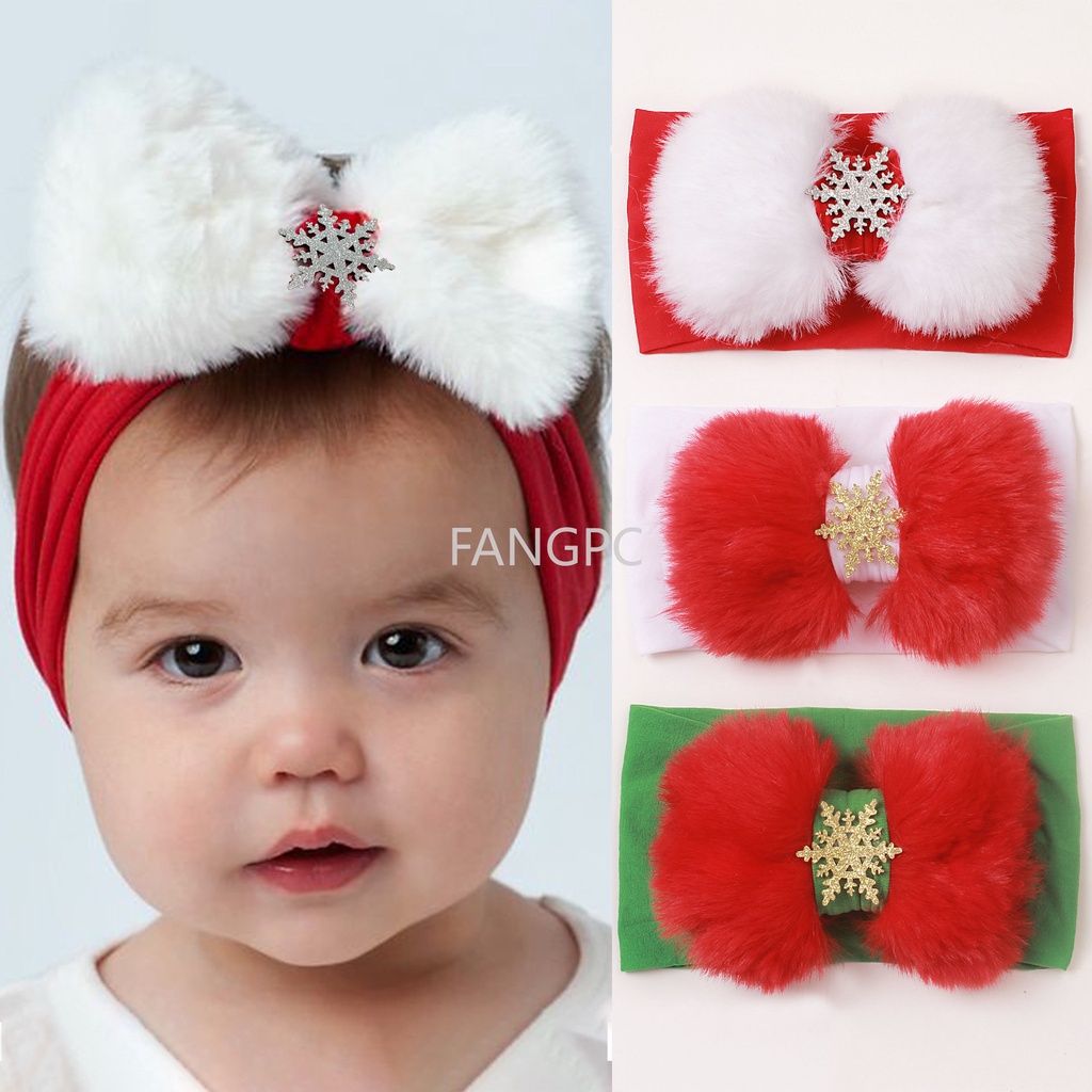 Children's Christmas hair accessories/new kids snowflake bow  headband/infant nylon non-marking hairband | Shopee Singapore