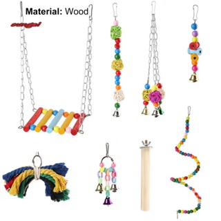 SUN_ 8Pcs/Set Eco-friendly Parrot Chewing Toys Cage Accessories Sepak Takraw Swing Ladder Parrot Toy Multi-color #2
