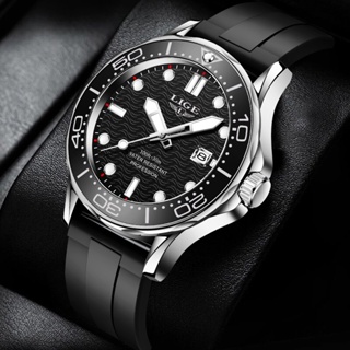 LIGE Men Watch Business Date Watches Luxury Sport Quartz Watches Waterproof Luminous Silicone Wristwatch