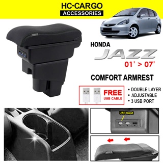 Honda Jazz GD '01-07 HC CARGO USB LED Indicator Double Layer Adjustable Armrest w/ USB HC-13 Organizer Console