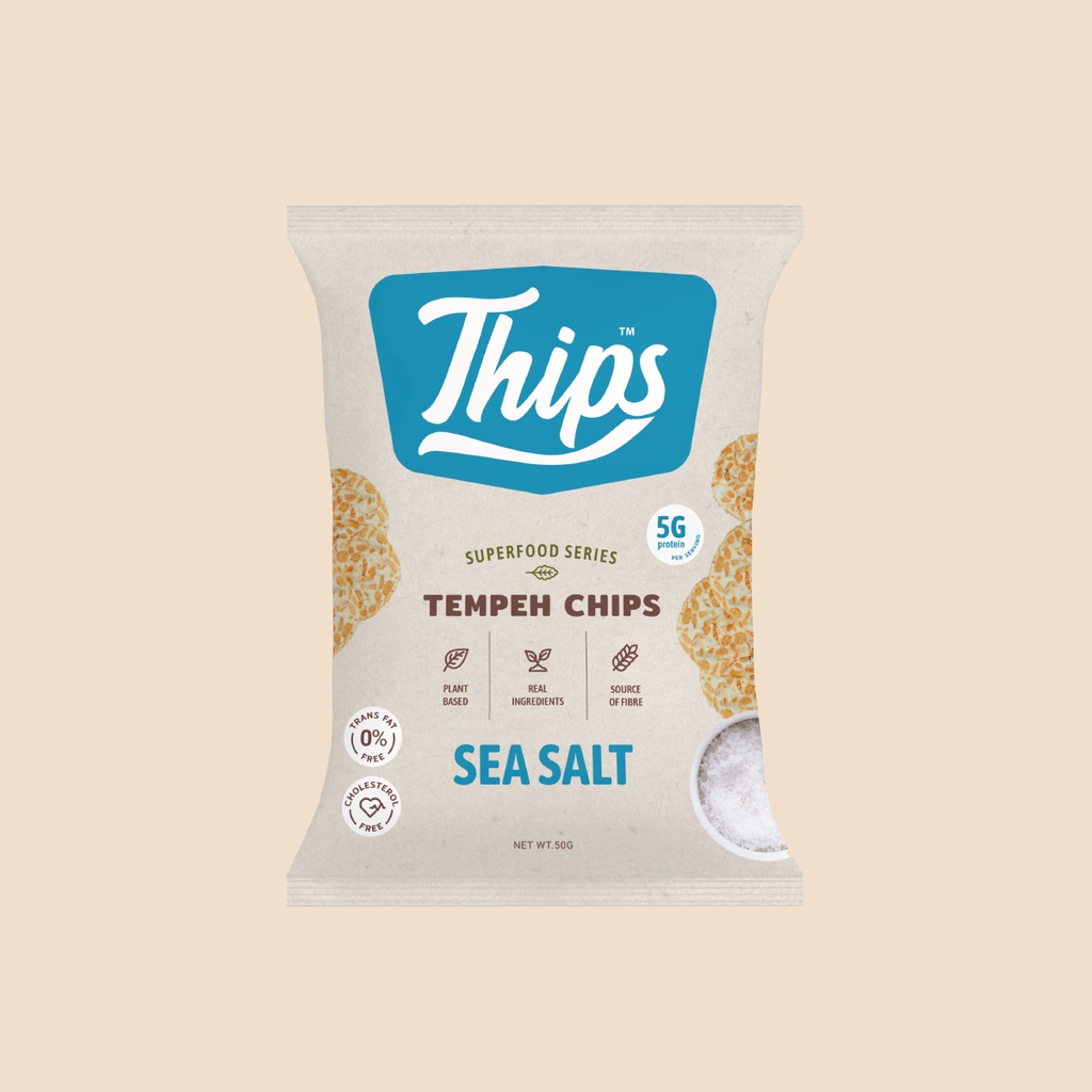 Thips Sea Salt Tempeh Chips (1 x 50g) Halal 100 Tempe, Vegan