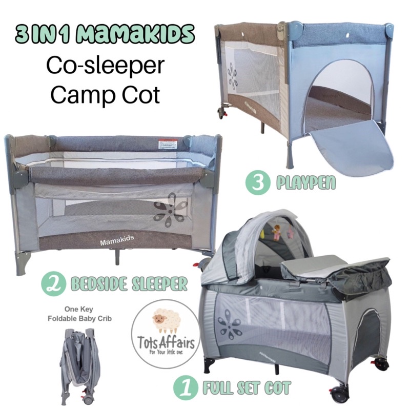 Mamakids Cosleeper Camp Cot 2in1 Portable Foldable Playpen Shopee