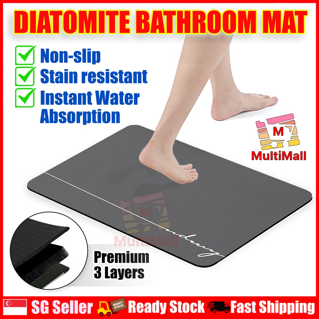 Premium 3 Layers Diatomite Bathroom Mat ( 3Gen Grey) Absorbent Fast