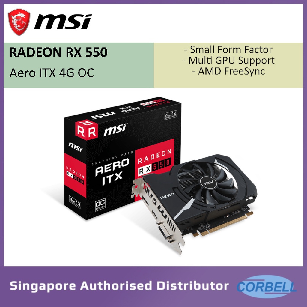 MSI Radeon RX 550 AERO ITX 4G OC | 4GB GDDR5 | Core 1100/Boost1200 ...