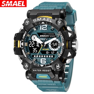 SMAEL Sport Dual Time Watches for Men Waterproof Clock Military Blue Back Light LED Display Alarm Stopwatch Wristwatch Male Gift