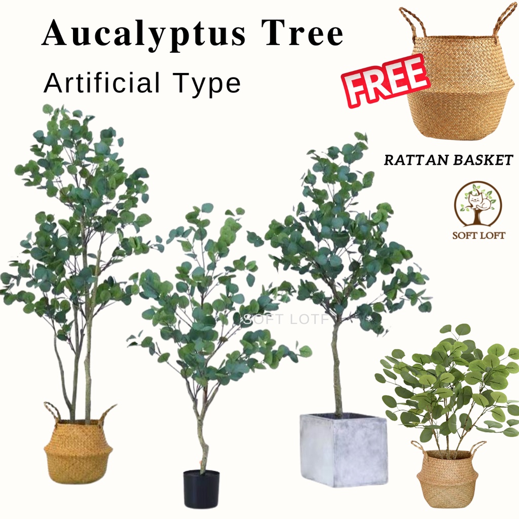 Artificial plant Artificial Eucalyptus Tree With Free Rattan basket